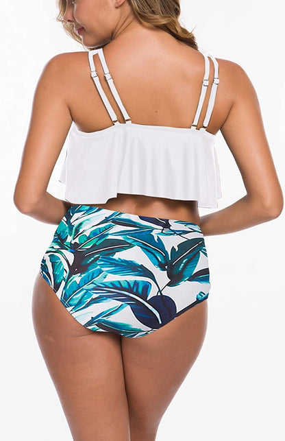 Souqfone Swimsuits for Women Two Piece Bathing Suits Ruffled Flounce Top High Waisted Bikini Set(Available in plus Size)