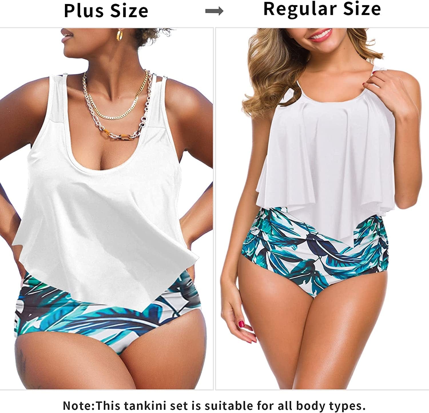 Souqfone Swimsuits for Women Two Piece Bathing Suits Ruffled Flounce Top High Waisted Bikini Set(Available in plus Size)