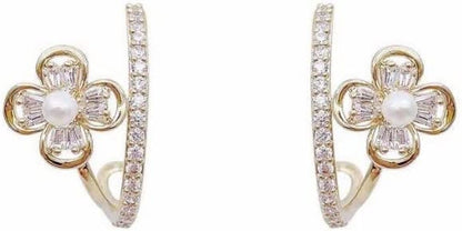 Sparkly Earrings for Women Dangle Korean Trendy Earrings Micro Encrusted with Diamonds Small C Ring Zircon Five Petal Flower Design Exquisite Earrings Silver Needles Little Earrings C / One Size