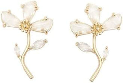 Sparkly Earrings for Women Dangle Korean Trendy Earrings Micro Encrusted with Diamonds Small C Ring Zircon Five Petal Flower Design Exquisite Earrings Silver Needles Little Earrings D / One Size