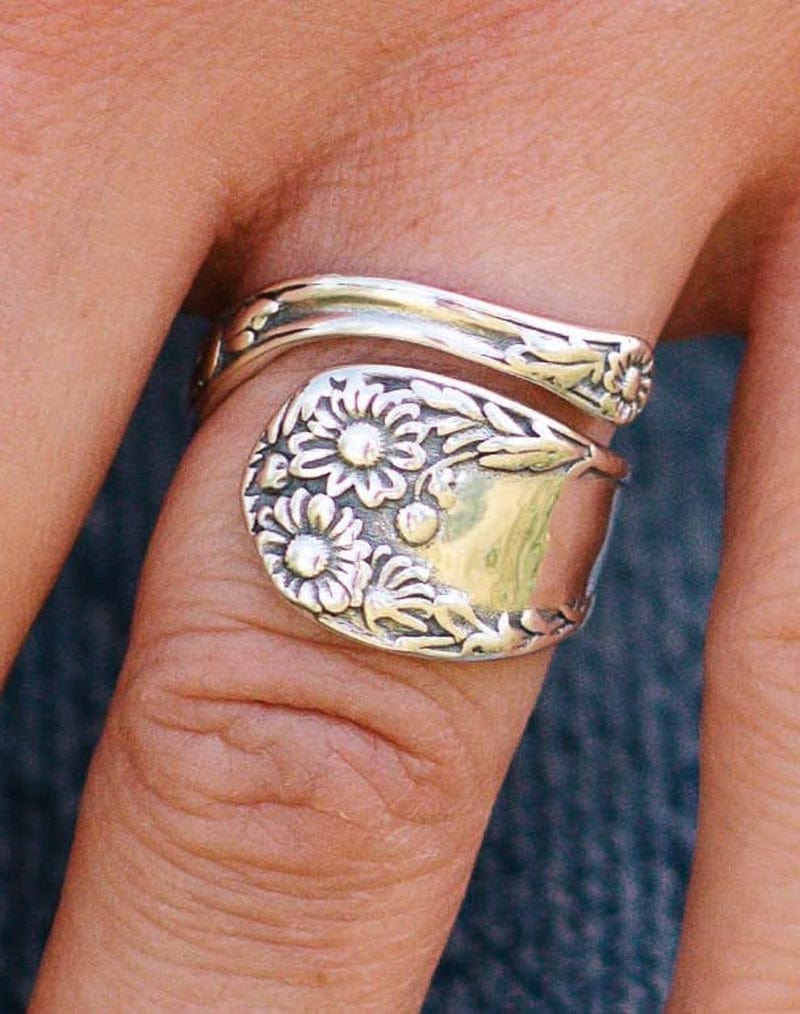 Spoon Rings Sterling Silver | Spoon Rings for Women | Sunflower Ring | Sunflower Rings for Women Adjustable Spoon Ring, Size 6-9