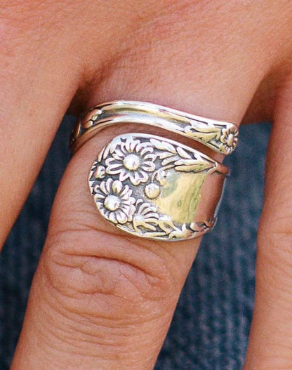 Spoon Rings Sterling Silver | Spoon Rings for Women | Sunflower Ring | Sunflower Rings for Women Adjustable Spoon Ring, Size 6-9