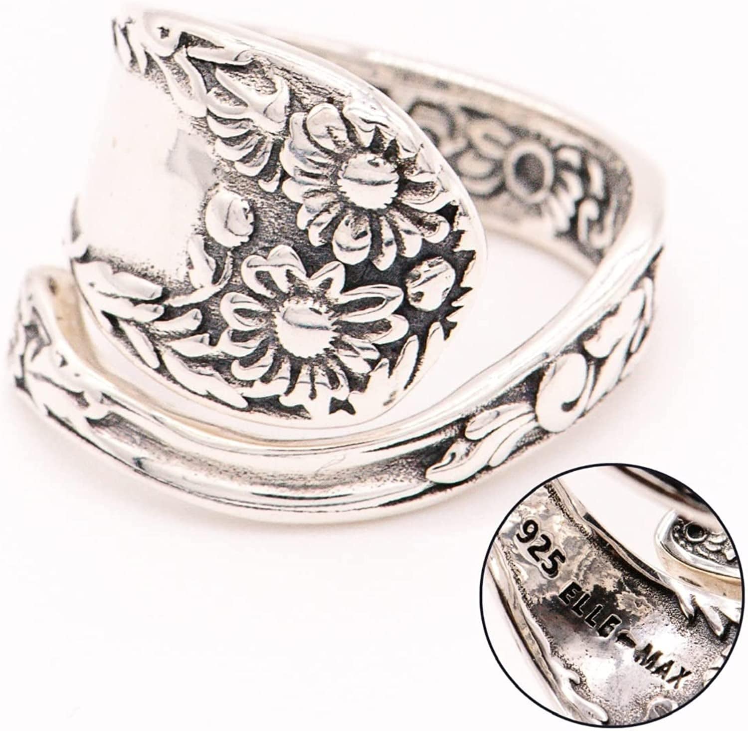 Spoon Rings Sterling Silver | Spoon Rings for Women | Sunflower Ring | Sunflower Rings for Women Adjustable Spoon Ring, Size 6-9