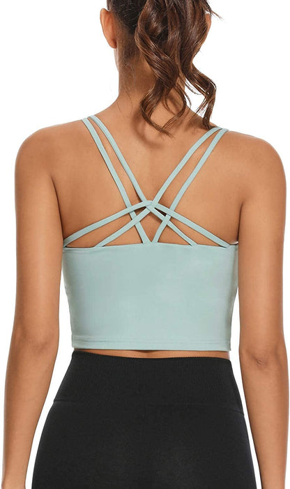 Sports Bra for Women Crop Tops Strappy Back Women Tank Tops Bulid in Bra Workout Light Support Yoga Bra Gym Jasmine Green / Large