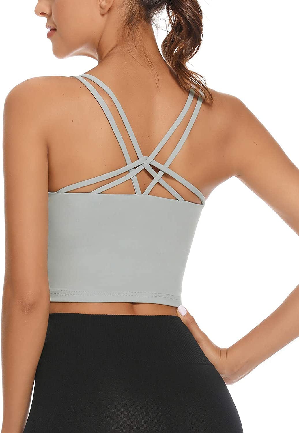 Sports Bra for Women Crop Tops Strappy Back Women Tank Tops Bulid in Bra Workout Light Support Yoga Bra Gym Light Grey / Medium