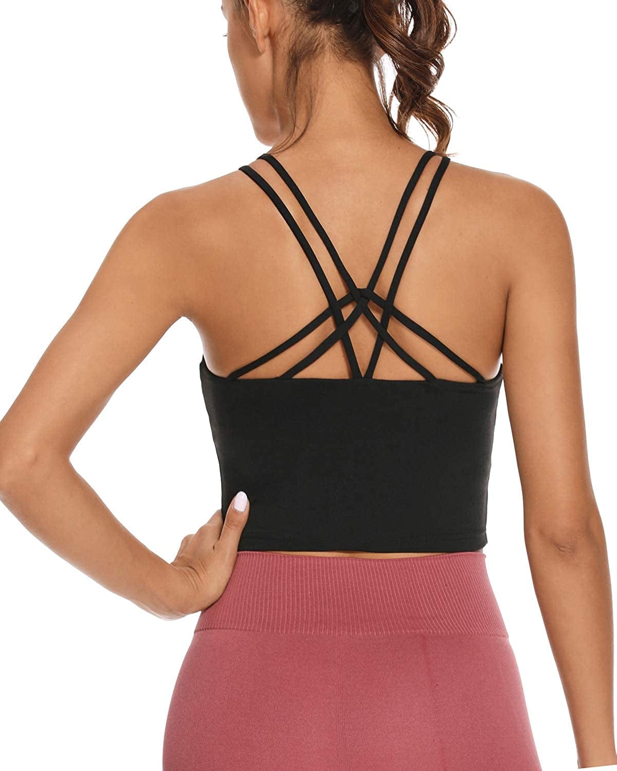 Sports Bra for Women Crop Tops Strappy Back Women Tank Tops Bulid in Bra Workout Light Support Yoga Bra Gym Black / X-Large