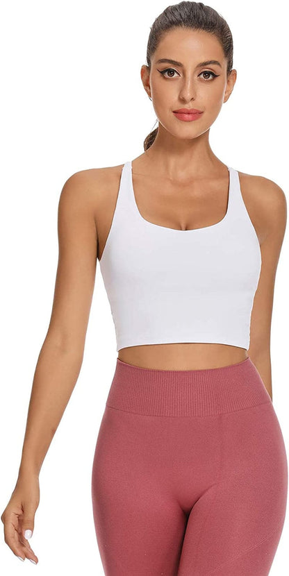 Sports Bra for Women Crop Tops Strappy Back Women Tank Tops Bulid in Bra Workout Light Support Yoga Bra Gym