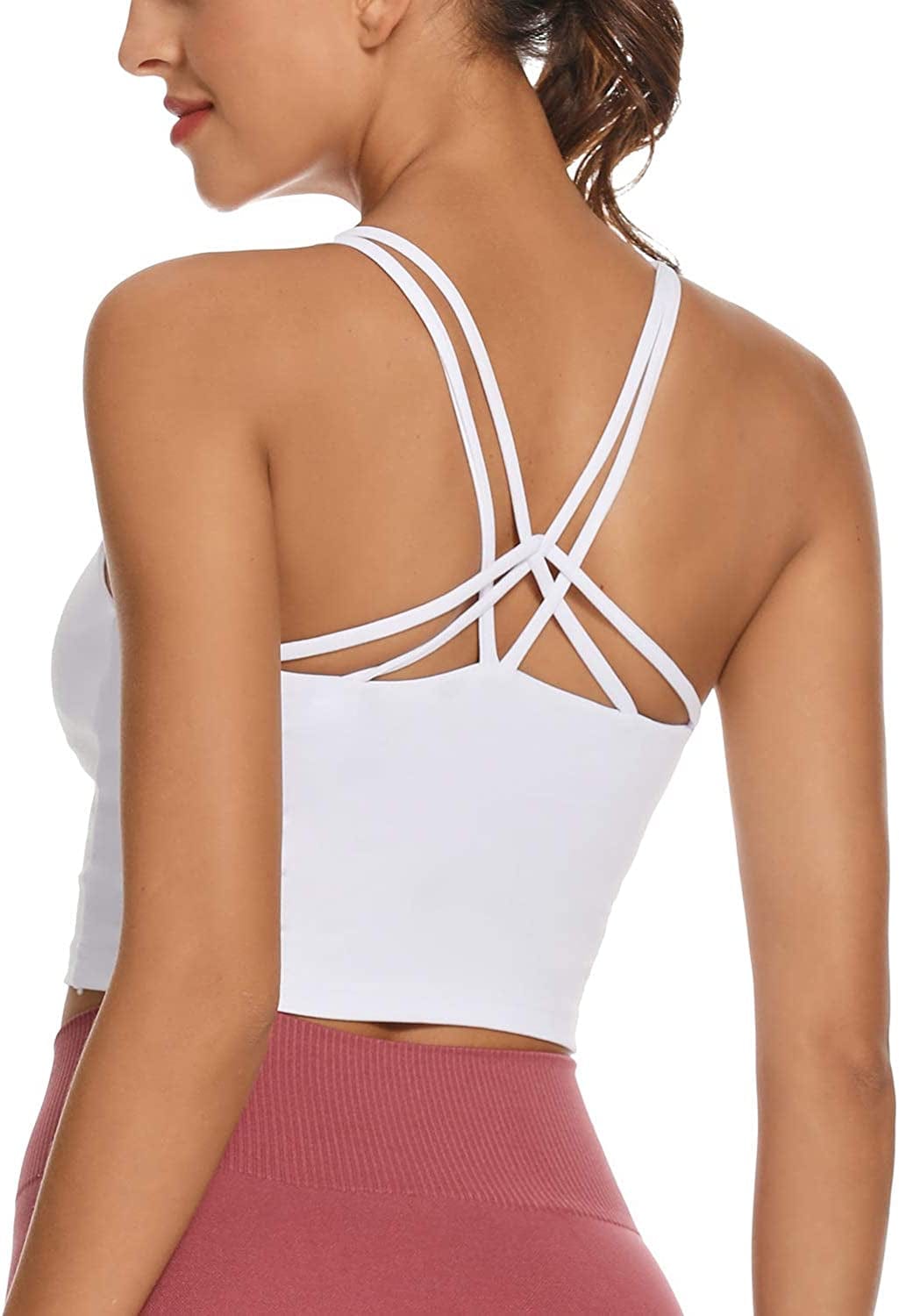 Sports Bra for Women Crop Tops Strappy Back Women Tank Tops Bulid in Bra Workout Light Support Yoga Bra Gym