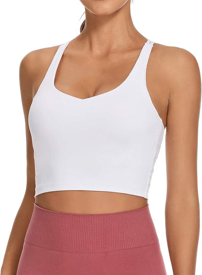 Sports Bra for Women Crop Tops Strappy Back Women Tank Tops Bulid in Bra Workout Light Support Yoga Bra Gym