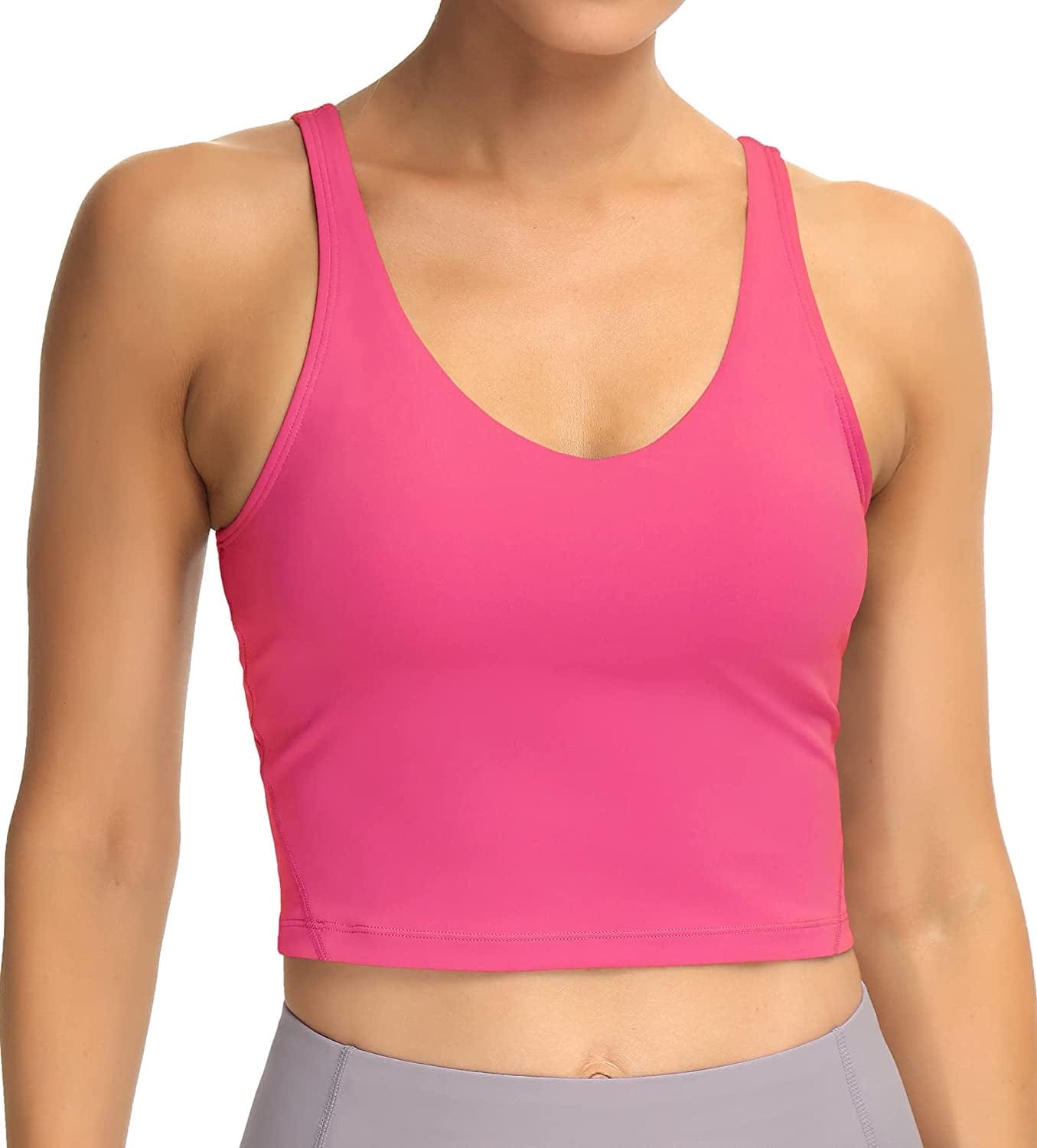 Sports Bra for Women Longline Padded Bra Yoga Crop Tank Tops Fitness Workout Running Top Bright Pink / Medium