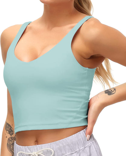 Sports Bra for Women Longline Padded Bra Yoga Crop Tank Tops Fitness Workout Running Top Light Blue / Large