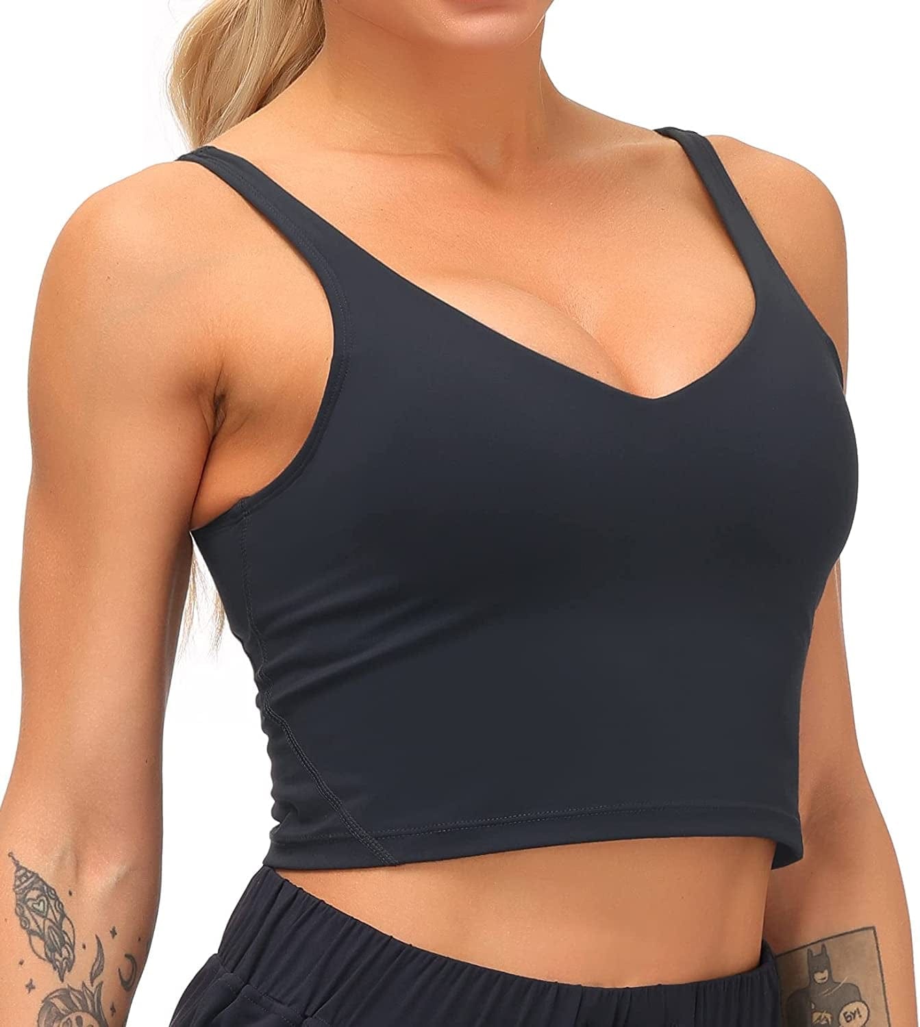 Sports Bra for Women Longline Padded Bra Yoga Crop Tank Tops Fitness Workout Running Top Charcoal Gray / Medium