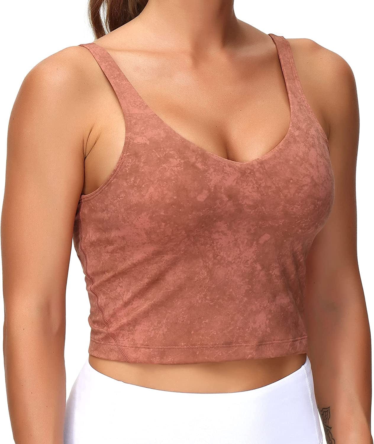 Sports Bra for Women Longline Padded Bra Yoga Crop Tank Tops Fitness Workout Running Top Tie Dye Brick Red / X-Small