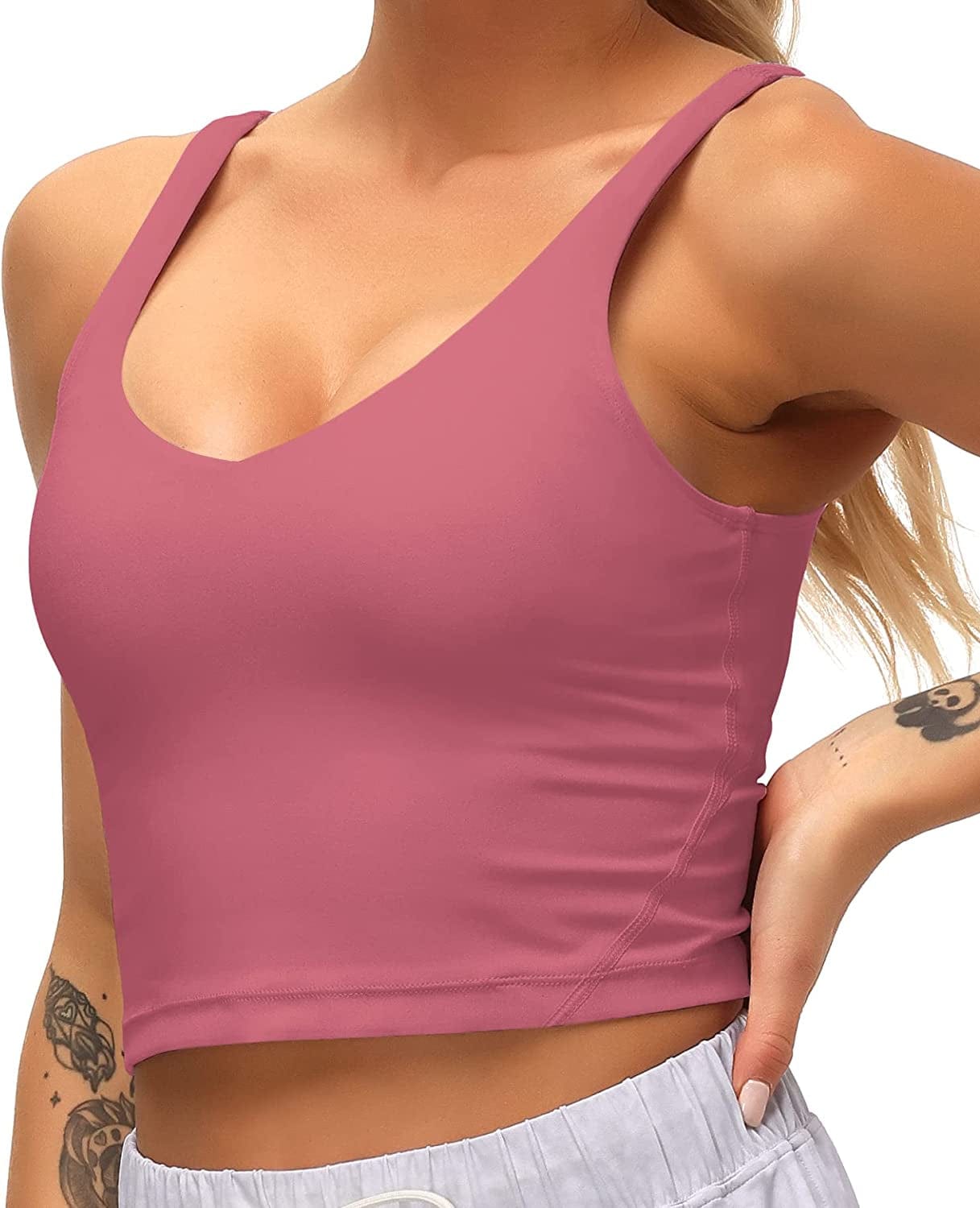 Sports Bra for Women Longline Padded Bra Yoga Crop Tank Tops Fitness Workout Running Top Rose Red / X-Large