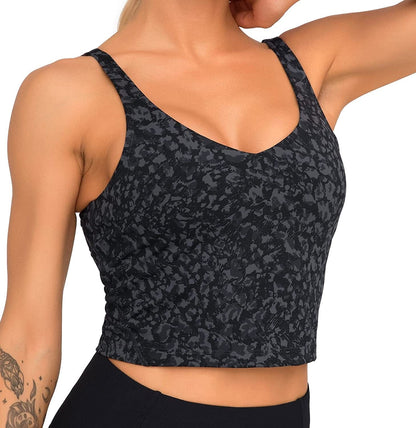 Sports Bra for Women Longline Padded Bra Yoga Crop Tank Tops Fitness Workout Running Top Graffiti / X-Small