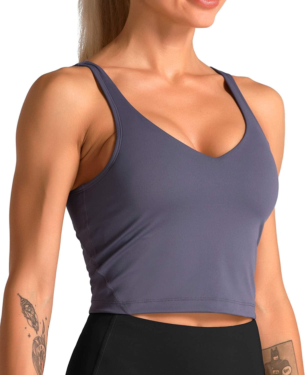 Sports Bra for Women Longline Padded Bra Yoga Crop Tank Tops Fitness Workout Running Top Vintage Purple / X-Large