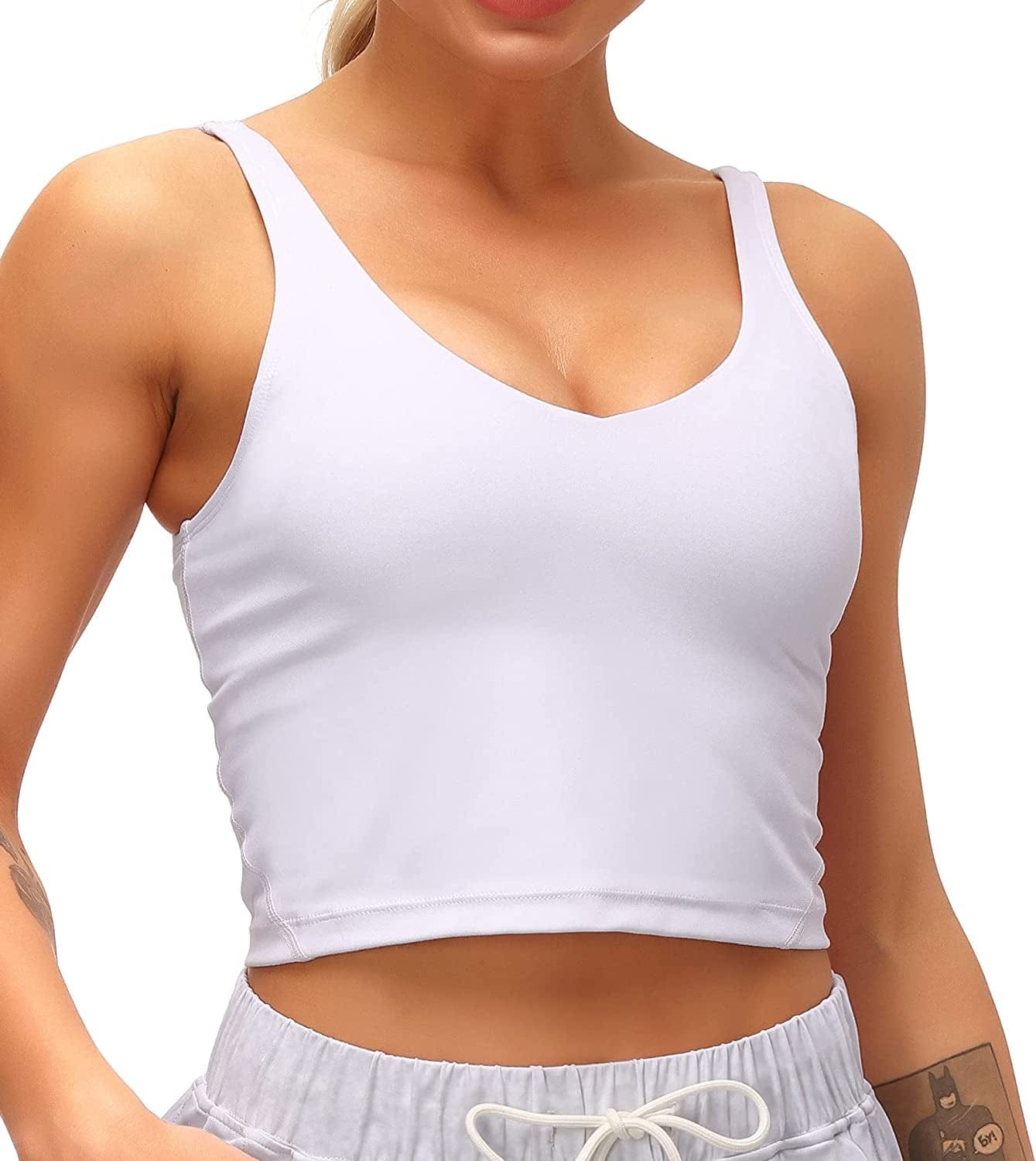 Sports Bra for Women Longline Padded Bra Yoga Crop Tank Tops Fitness Workout Running Top White / X-Small