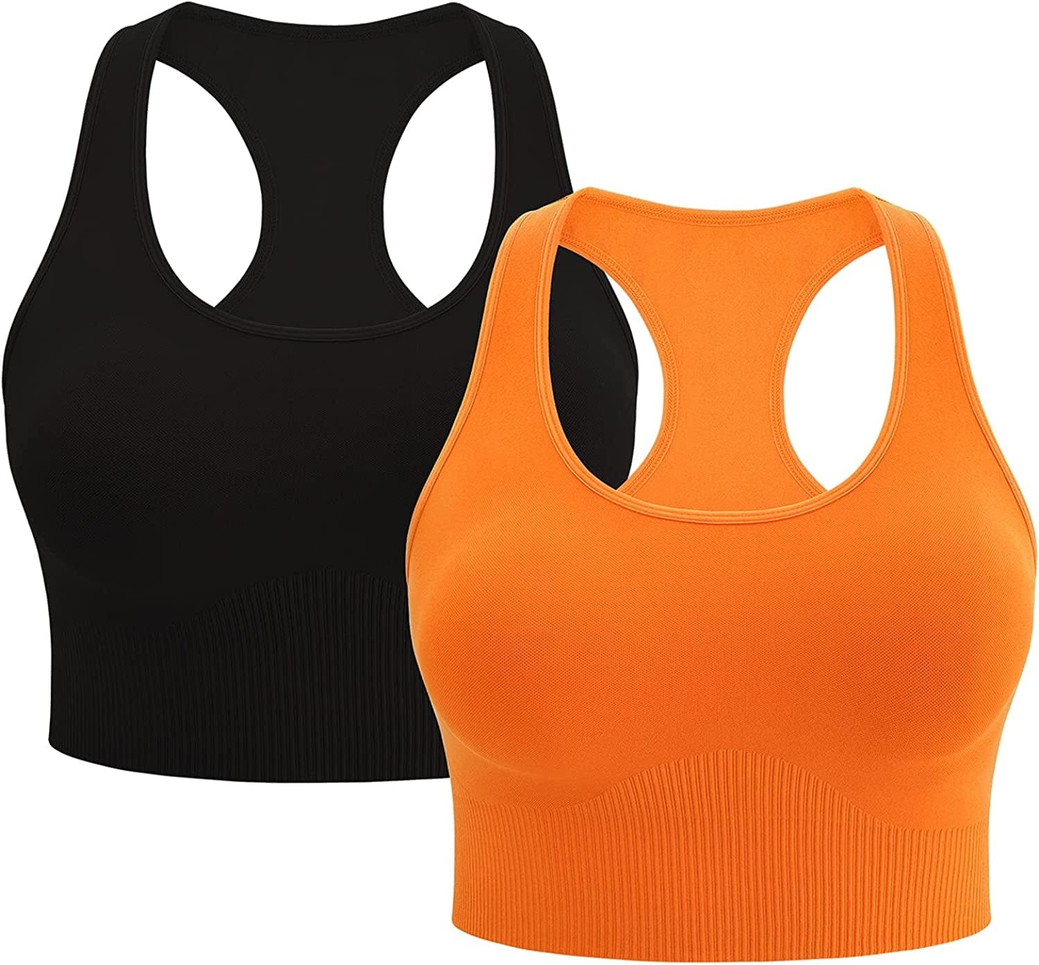 Sports Bra for Women Padded Mid-Impact Racerback Workout Bras Wirefree Yoga Tops Orange+black / XX-Large
