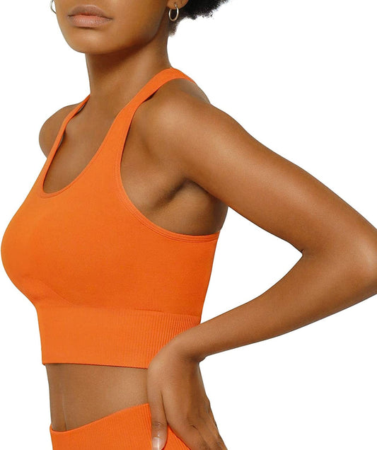 Sports Bra for Women Padded Mid-Impact Racerback Workout Bras Wirefree Yoga Tops Orange / XX-Large