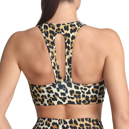 Sports Bra for Women with Removable Cups Workout Racerback Padded Sports Bras Medium Support A-C Cup Brown Leopard / Medium