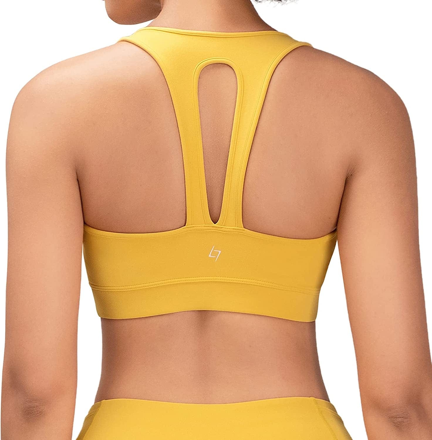 Sports Bra for Women with Removable Cups Workout Racerback Padded Sports Bras Medium Support A-C Cup Yellow / Large