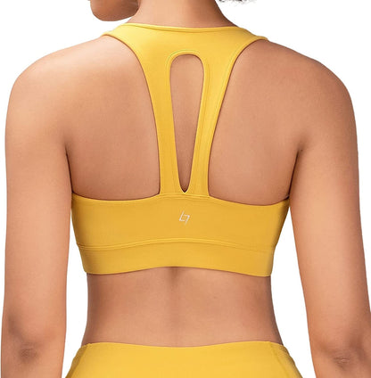 Sports Bra for Women with Removable Cups Workout Racerback Padded Sports Bras Medium Support A-C Cup Yellow / Large