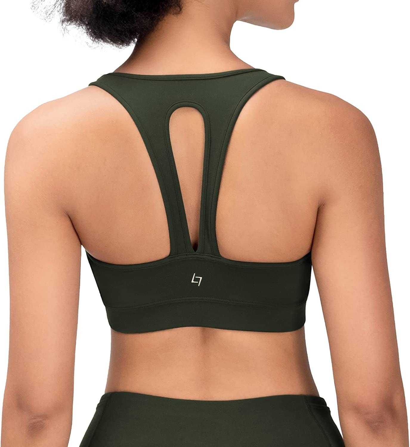 Sports Bra for Women with Removable Cups Workout Racerback Padded Sports Bras Medium Support A-C Cup Green / X-Large