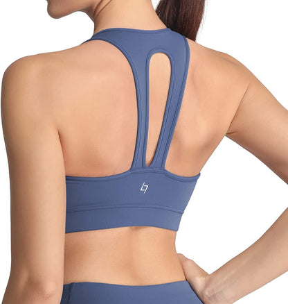 Sports Bra for Women with Removable Cups Workout Racerback Padded Sports Bras Medium Support A-C Cup Blue / Medium