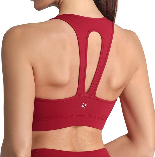 Sports Bra for Women with Removable Cups Workout Racerback Padded Sports Bras Medium Support A-C Cup Red / X-Large