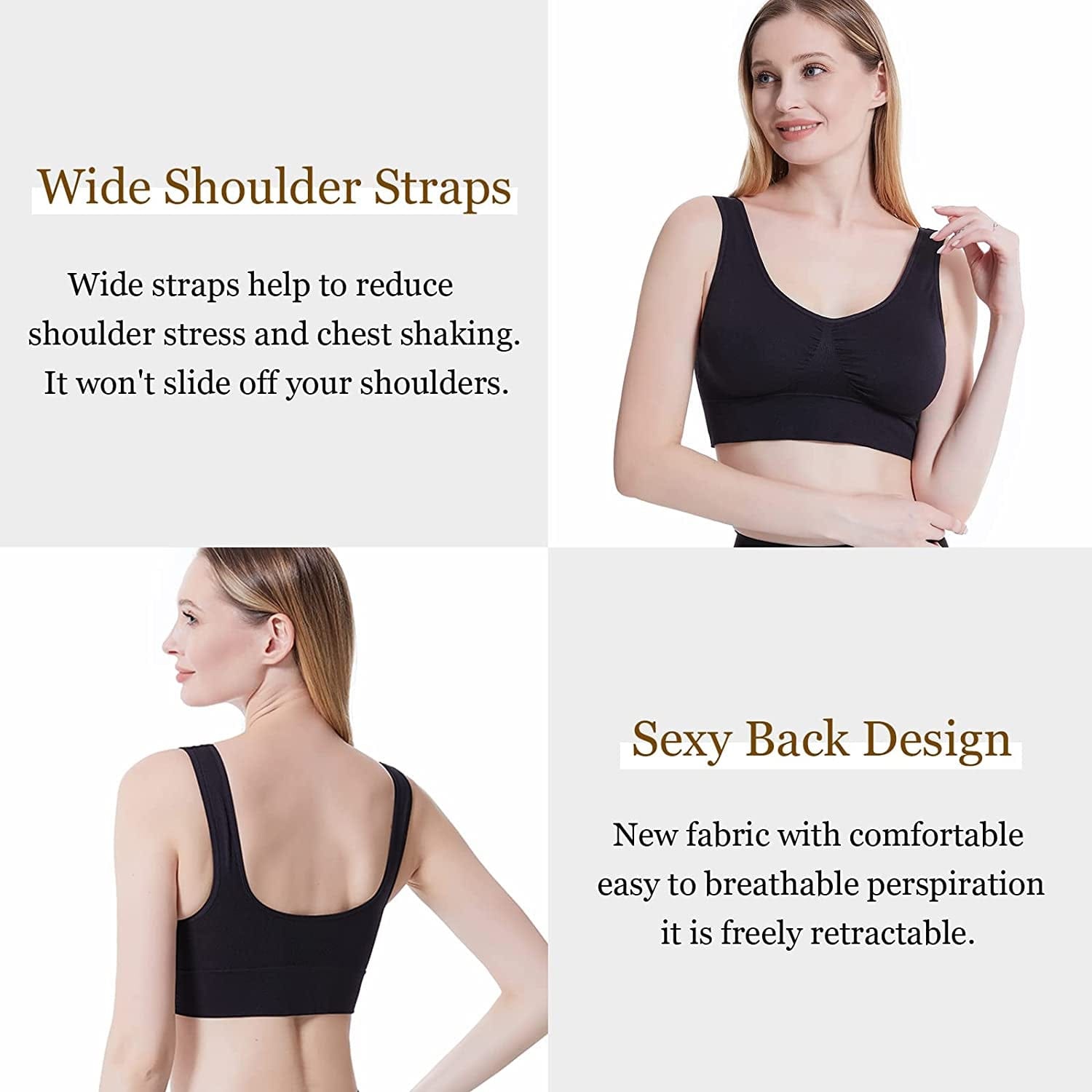 Sports Bras, Comfort Bras for Women, Seamless, Underwireless, Sleep Yoga Bras with Removable Pads