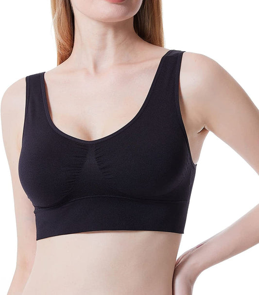 Sports Bras, Comfort Bras for Women, Seamless, Underwireless, Sleep Yoga Bras with Removable Pads Black / Small