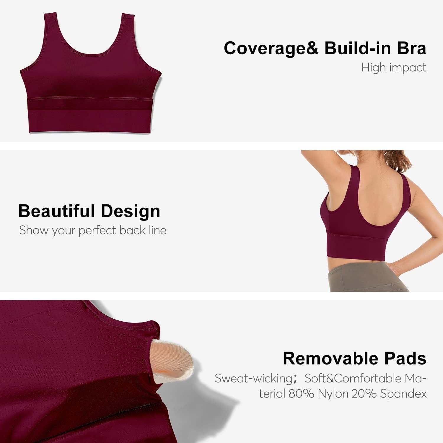 Sports Bras for Women Comfortable Longline Wireless Bras Padded Tank Top Workout Gym Yoga