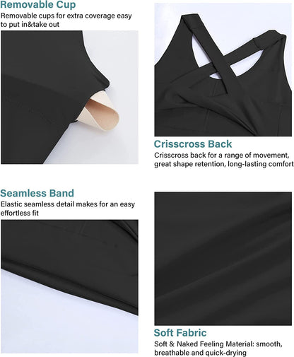 Sports Bras for Women Criss-Cross Back Padded Workout Tank Tops Medium Support Crop Tops for Women