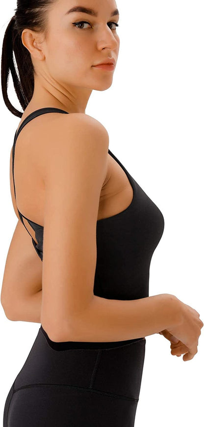 Sports Bras for Women Criss-Cross Back Padded Workout Tank Tops Medium Support Crop Tops for Women