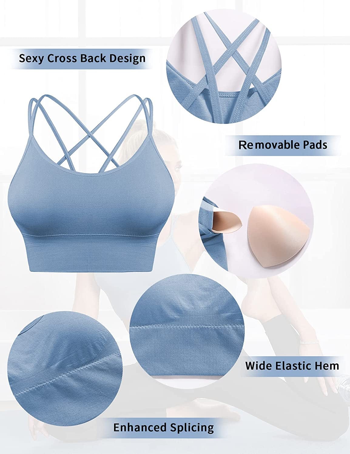 Sports Bras for Women Criss-Cross Back with Removable Cups Low Impact Workout Fitness Yoga Cropped Tank Tops Set