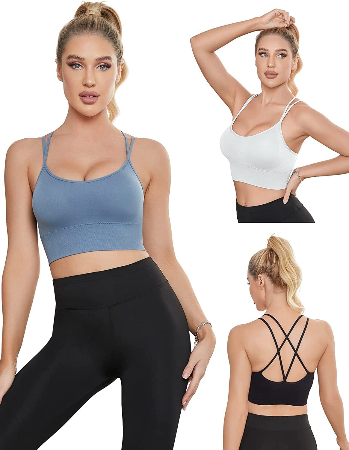 Sports Bras for Women Criss-Cross Back with Removable Cups Low Impact Workout Fitness Yoga Cropped Tank Tops Set