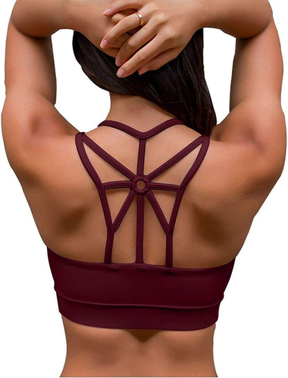 Sports Bras for Women Cross Back Padded Sports Bra Medium Support Workout Running Yoga Bra Red / XX-Large