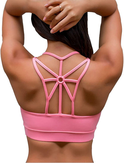 Sports Bras for Women Cross Back Padded Sports Bra Medium Support Workout Running Yoga Bra Pink / XX-Large