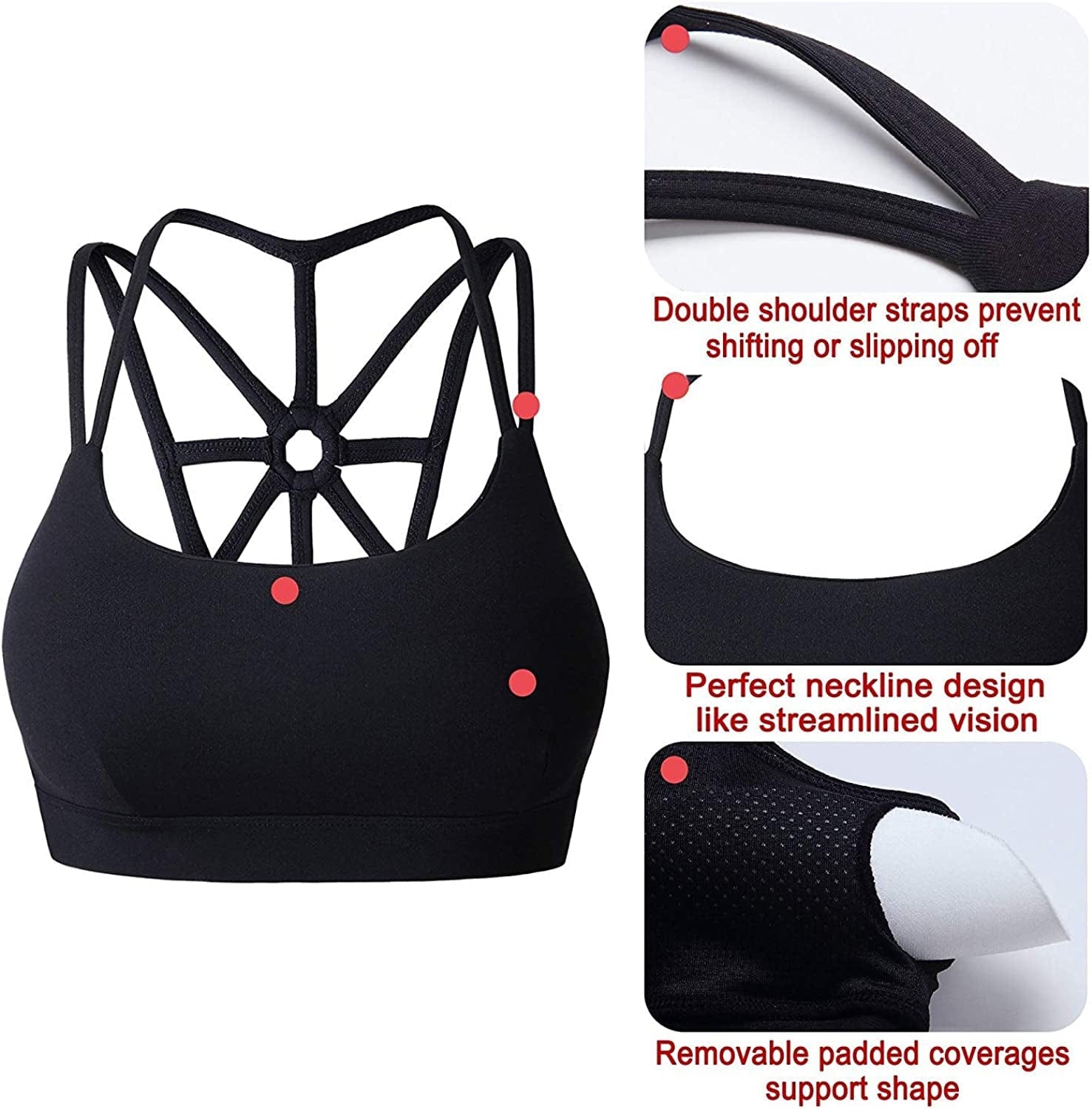 Sports Bras for Women Cross Back Padded Sports Bra Medium Support Workout Running Yoga Bra