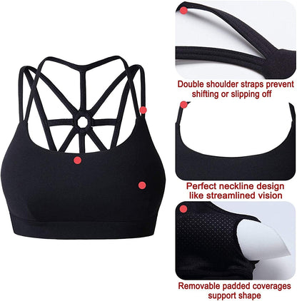 Sports Bras for Women Cross Back Padded Sports Bra Medium Support Workout Running Yoga Bra