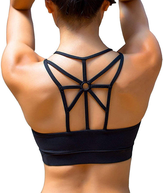 Sports Bras for Women Cross Back Padded Sports Bra Medium Support Workout Running Yoga Bra Black / XX-Large