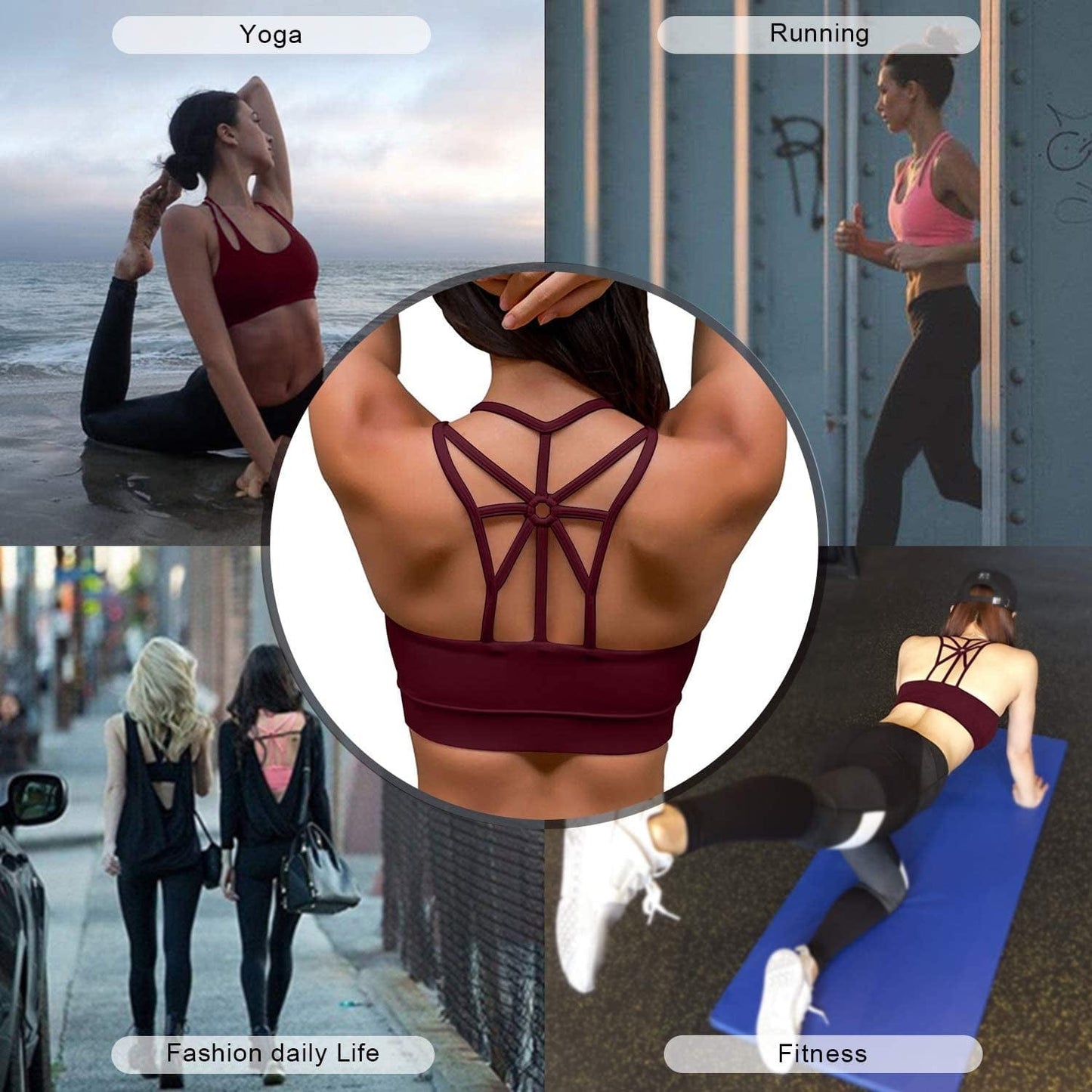 Sports Bras for Women Cross Back Padded Sports Bra Medium Support Workout Running Yoga Bra