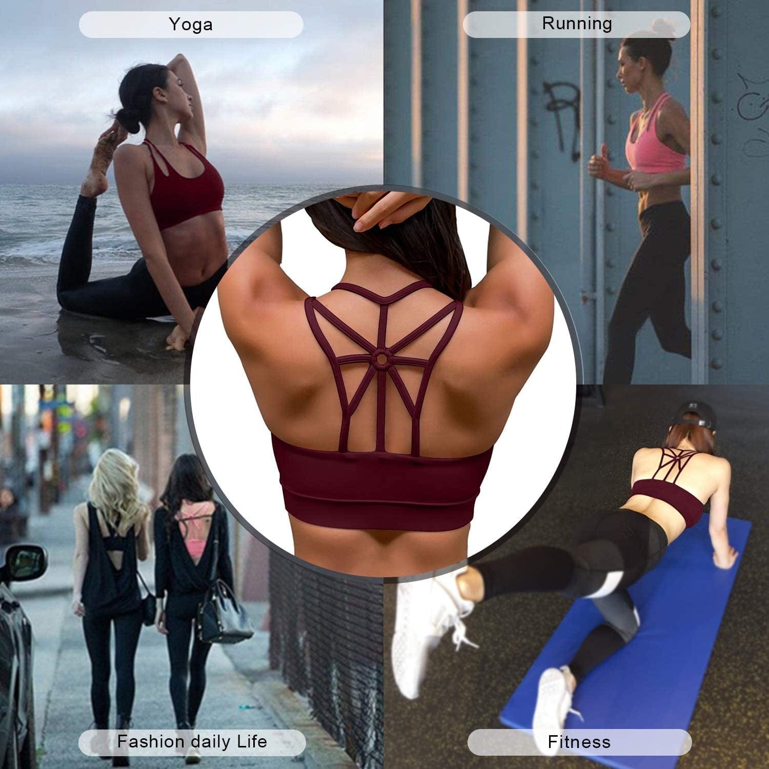 Sports Bras for Women Cross Back Padded Sports Bra Medium Support Workout Running Yoga Bra
