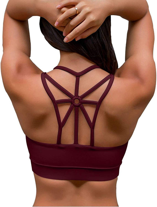 Sports Bras for Women Cross Back Padded Sports Bra Medium Support Workout Running Yoga Bra Red / Large
