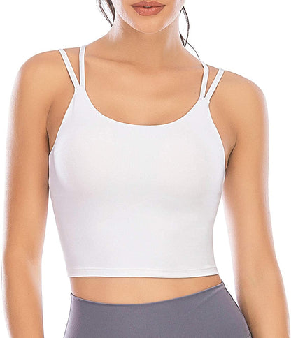 Sports Bras for Women Longline Padded Yoga Camisole Crop Tank Top with Built-In Sports Bra White / Large