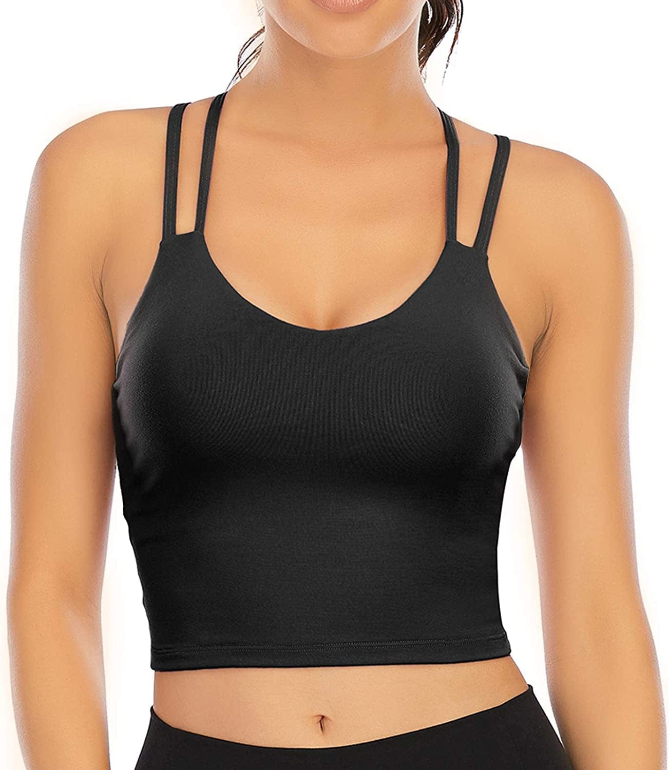 Sports Bras for Women Longline Padded Yoga Camisole Crop Tank Top with Built-In Sports Bra 1-black / Small