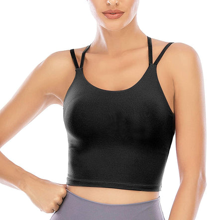 Sports Bras for Women Longline Padded Yoga Camisole Crop Tank Top with Built-In Sports Bra Black / Large
