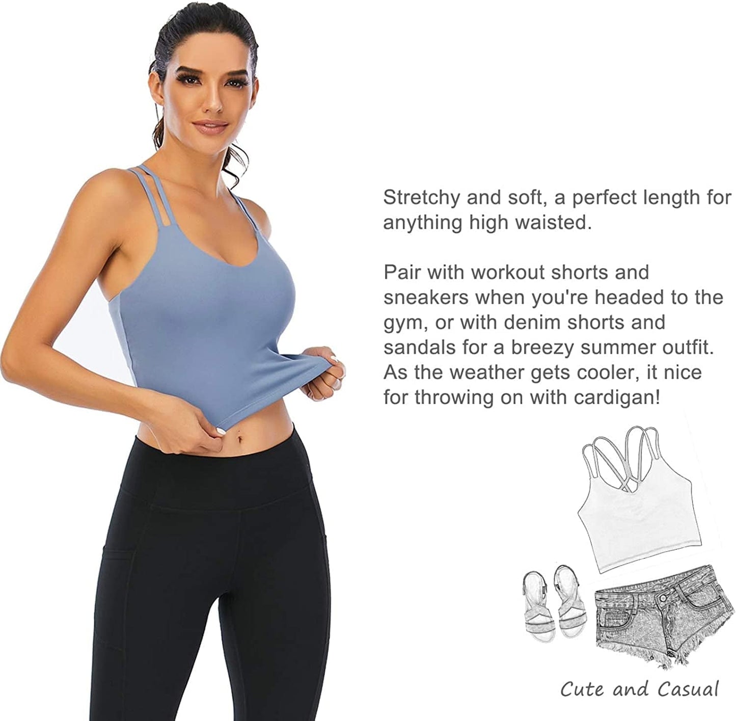 Sports Bras for Women Longline Padded Yoga Camisole Crop Tank Top with Built-In Sports Bra