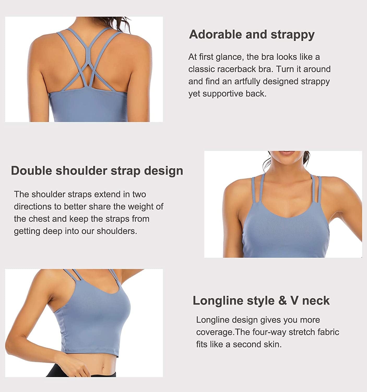 Sports Bras for Women Longline Padded Yoga Camisole Crop Tank Top with Built-In Sports Bra