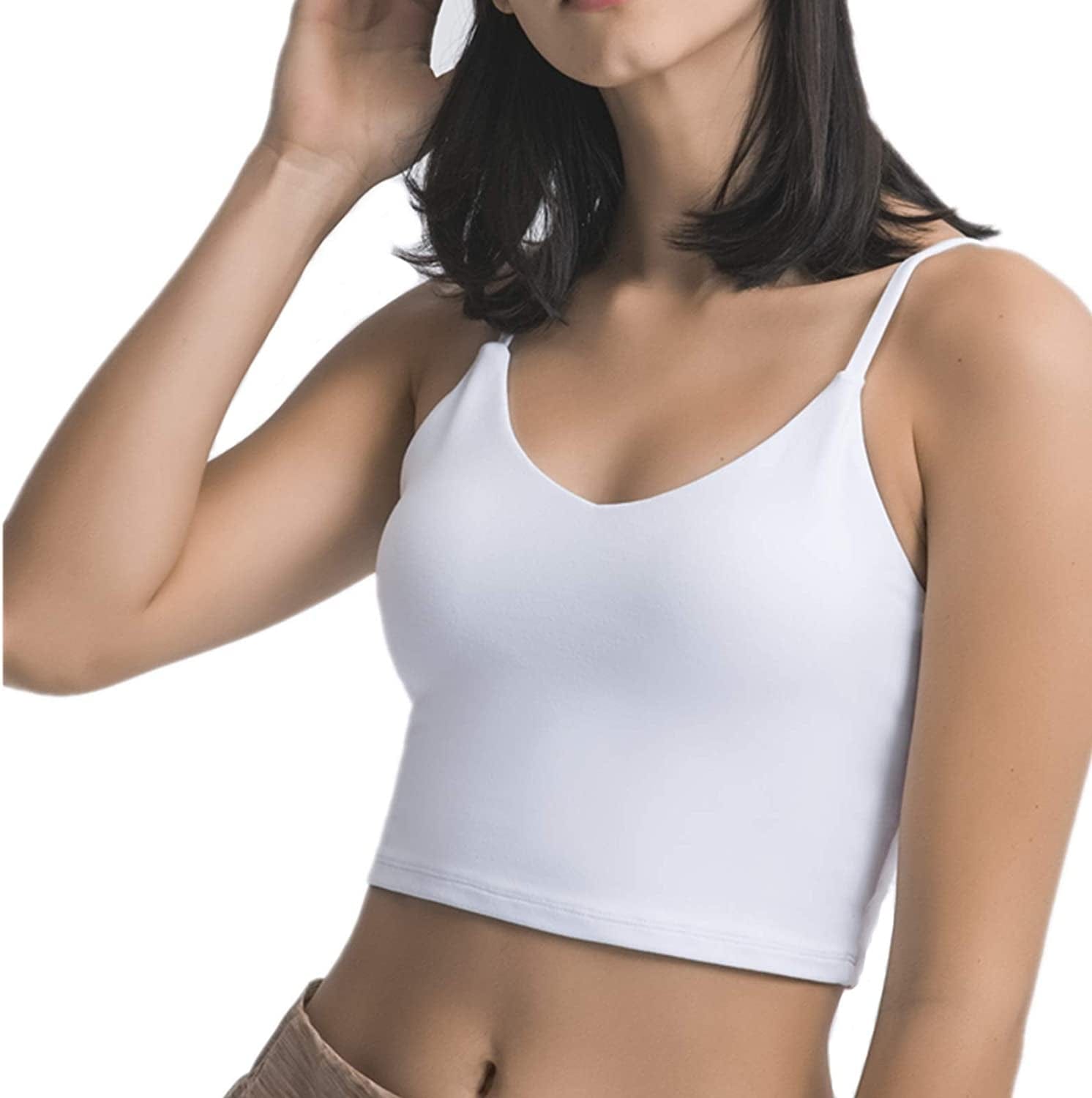Sports Bras for Women Longline Padded Yoga Tank Tops Workout Fitness Running Crop Tops V- White / Medium